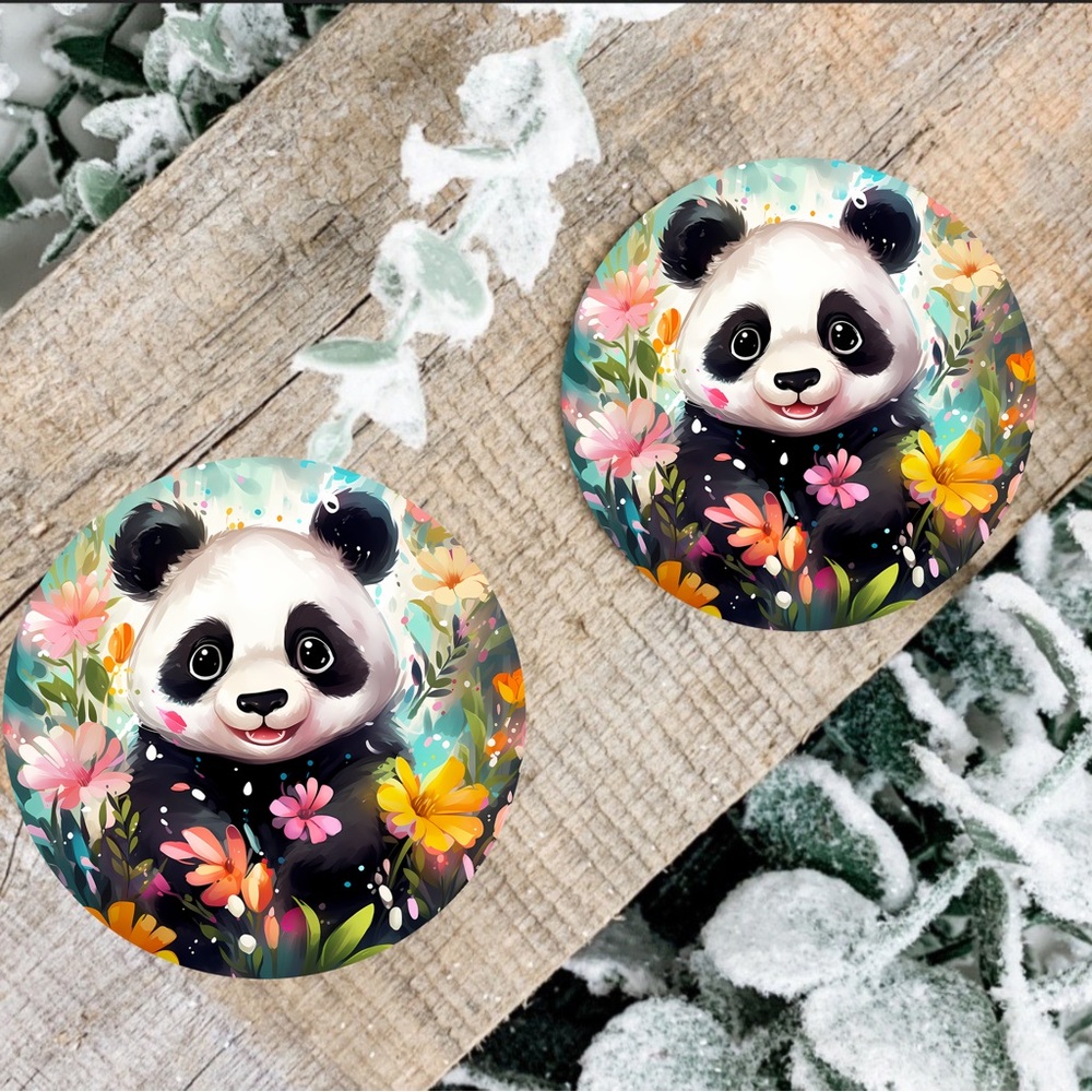 Handmade Panda Bear Car Coasters | New Set Of Two Panda Car Coasters